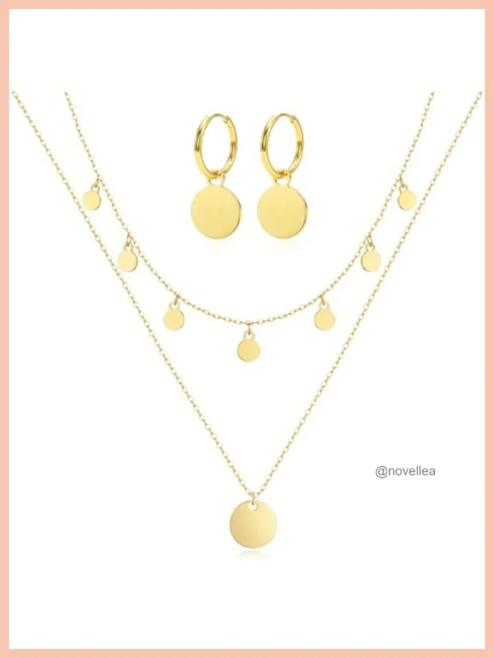 Layered Necklace & Hoop Earrings Jewelry Set Stainless Steel